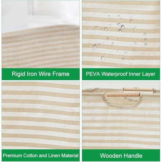 VZ Laundry Basket, Foldable Laundry Hamper, 60 Liters, Khaki and White