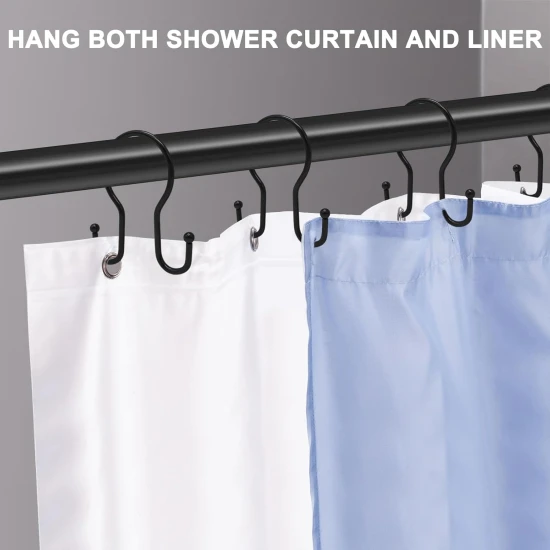 VZ Double Shower Curtain Hooks Rings,12 Pcs Rustproof Metal Shower Hooks for Shower Curtain,Glide Smoothly Double Shower Rings for Curtain,Shower Curtain Hangers Rings for Bathroom Shower Rod(Black)