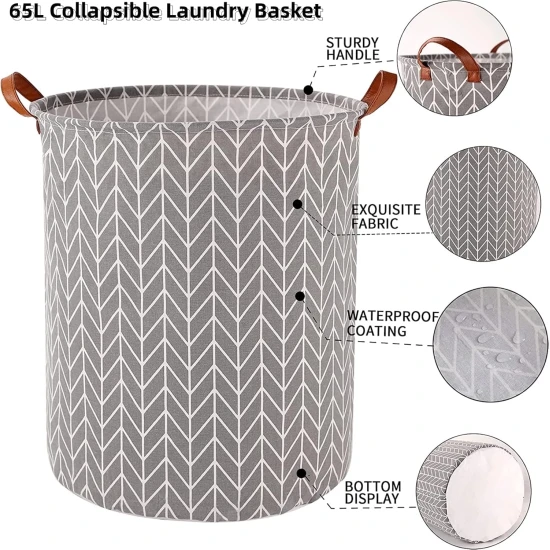 VZ Laundry Basket Foldable, Waterproof , Collapsible Laundry Hamper, 65L, Grey
