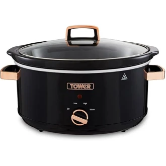 Tower Infinity Slow Cooker with 3 Heat Settings & Keep Warm Function, 6.5L, 300W, Black and Rose Gold