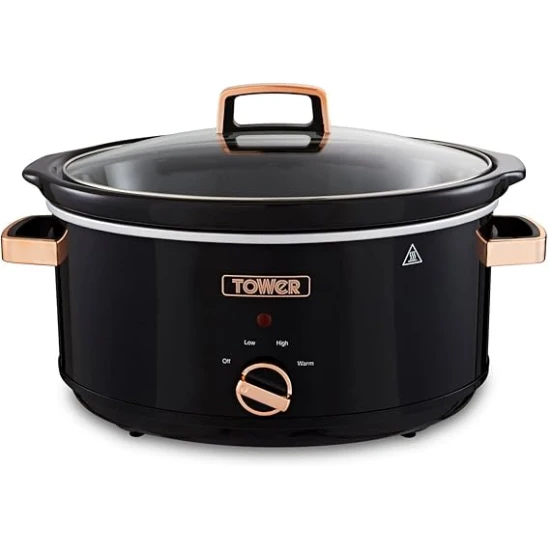 Tower Infinity Slow Cooker with 3 Heat Settings & Keep Warm Function, 6.5L, 300W, Black and Rose Gold