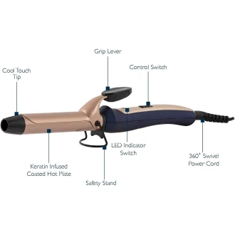 Carmen Twilight 25 mm Curling Tong with Keratin Protech Coating, Non-Slip Clamp, Blue and Champagne