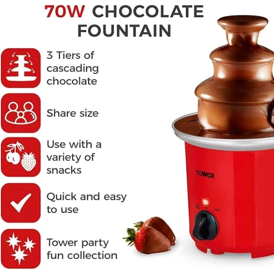 Tower Chocolate Fountain in Red – Three-Tier Hot Chocolate Fondue Maker