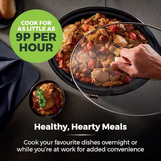 Tower Infinity Slow Cooker with 3 Heat Settings & Keep Warm Function, 6.5L, 300W, Black and Rose Gold