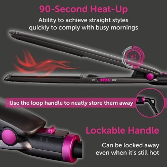 Carmen Neon Hair Straightener with Keratin-Infused Coating and Rapid 90-Second Heat-Up Time, Graphite/Pink