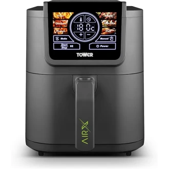 Tower AIRX Digital Single Basket Air Fryer with A.I & Vortx Technology, 6 Cooking Pre-sets, Space Saving Design, 60 Minute Timer, 1500W, Grey,  5 Litre
