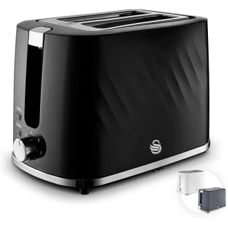 Swan Windsor 2 Slice Toaster with 7 Browning Levels, Defrost/Reheat/Cancel Functions, Self-Centring Functions and Removable Crumb Tray, 900W, Black