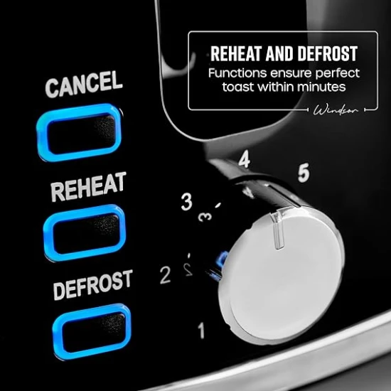 Swan Windsor 2 Slice Toaster with 7 Browning Levels, Defrost/Reheat/Cancel Functions, Self-Centring Functions and Removable Crumb Tray, 900W, Black