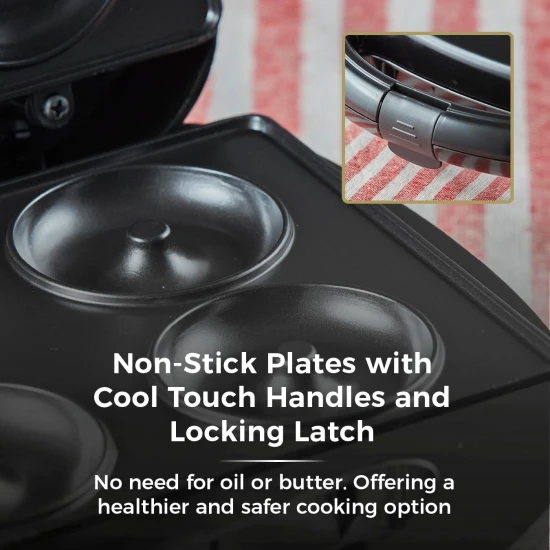 Tower Mini Donut Maker, 750W, Non-Stick Plates, Locking Latch, Indicator LED, Black,