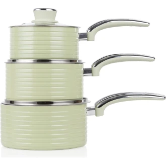Swan Retro 5 Piece Aluminium Pan Set with Glass Lid, Non-Stick Ceramic Coating, Green