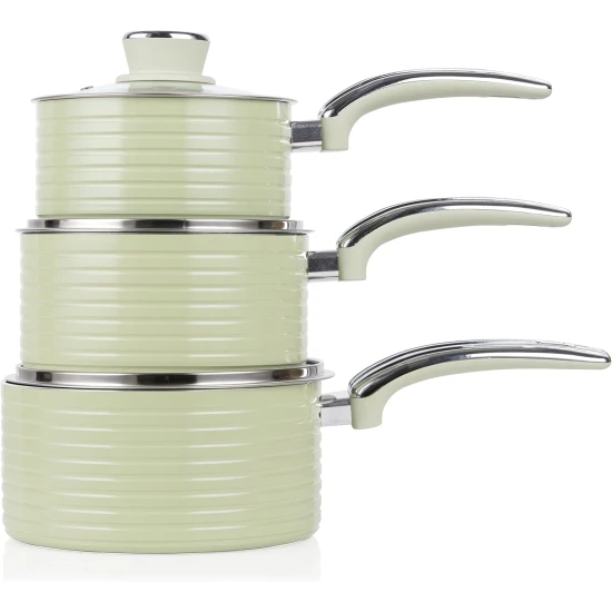 Swan Retro 5 Piece Aluminium Pan Set with Glass Lid, Non-Stick Ceramic Coating, Green