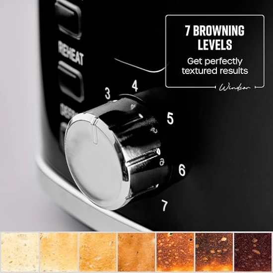 Swan Windsor 2 Slice Toaster with 7 Browning Levels, Defrost/Reheat/Cancel Functions, Self-Centring Functions and Removable Crumb Tray, 900W, Black