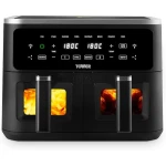 Tower  Vortx Vizion 9L Dual Basket Air Fryer with Digital Control Panel, 8 Cooking Pre-sets, Sync Function & Match Cook Function, Shake Reminder, 2400W, Black