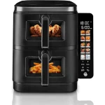 Swan  11L Twin Stack Air Fryer, Swan Cyclone Technology, Two 5.5L Baskets, Space-Saving Vertical Stack Design, Foldable Digital Touch Display, Dual Cook Functions,10 Pre-Sets, 2800W Black