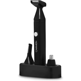 Carmen  Signature 3-in-1 Grooming Kit, Nose, Beard & Eyebrow Timer, Washable Heads, Battery Operated, Graphite and Silver