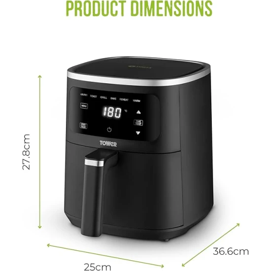 Tower  Digital Single Basket Air Fryer, 4L Capacity, Overheat Protection, 1300W, Black, Medium