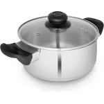 Swan Townhouse 24cm Stainless Steel Casserole Dish with Glass Lid, Suitable for All Hob Types (Including Induction), Dishwasher Safe, Stainless Steel