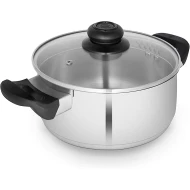 Swan Townhouse 24cm Stainless Steel Casserole Dish with Glass Lid, Suitable for All Hob Types (Including Induction), Dishwasher Safe, Stainless Steel