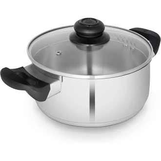 Swan Townhouse 24cm Stainless Steel Casserole Dish with Glass Lid, Suitable for All Hob Types (Including Induction), Dishwasher Safe, Stainless Steel