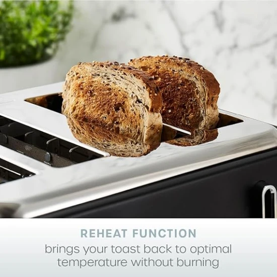 Swan Serenity 4 Slice Toaster with Matt Finish ,6 Browning Levels, Temperature Control, Reheat and Defrost Functions, 2100W, Black
