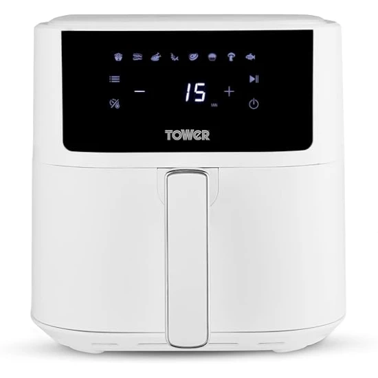 Tower Vortx Air Fryer with Digital Control Panel, 8 Pre-Set Cooking Functions, 1700W, 6L, White