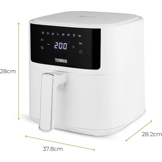 Tower Vortx Air Fryer with Digital Control Panel, 8 Pre-Set Cooking Functions, 1700W, 6L, White