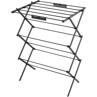 Swan Stealth Ultra-Compact 3 Tier Concertina Airer with 10m of Drying Space, Multiple Heights, Foldable Design, 15kg Weight Capacity, Black