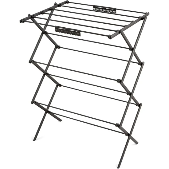 Swan Stealth Ultra-Compact 3 Tier Concertina Airer with 10m of Drying Space, Multiple Heights, Foldable Design, 15kg Weight Capacity, Black