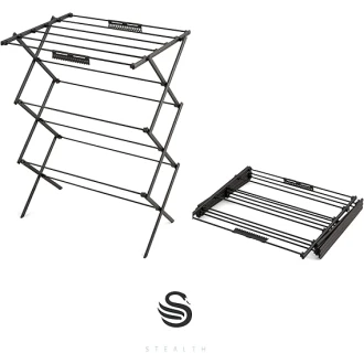 Swan Stealth Ultra-Compact 3 Tier Concertina Airer with 10m of Drying Space, Multiple Heights, Foldable Design, 15kg Weight Capacity, Black
