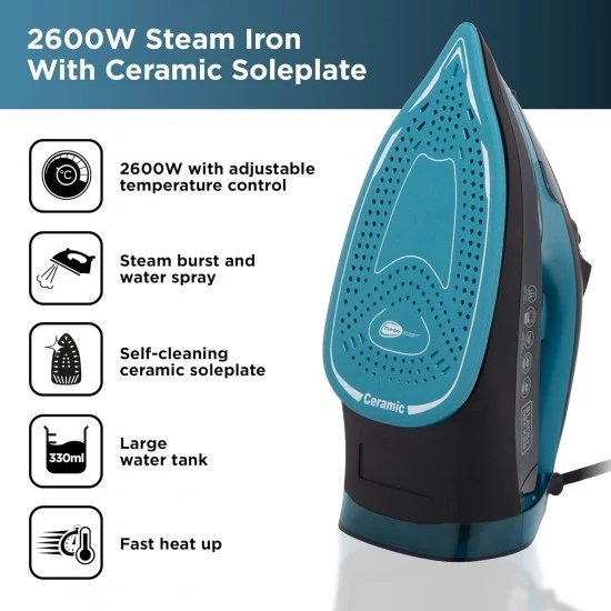 Shop quality BLACK + DECKER  Steam Iron with Ceramic Soleplate, 2600W, Black and Aqua in Kenya from vituzote.com Shop in-store or online and get countrywide delivery!