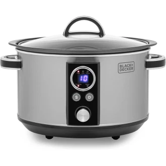Black + Decker 6.5L Digital Sear & Stew Slow Cooker, Stainless Steel & Black
