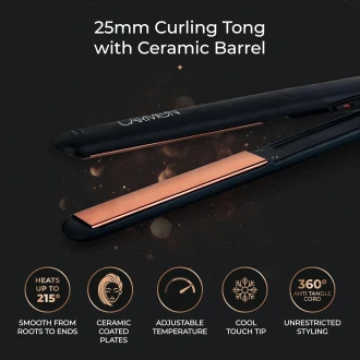 Carmen Noir Hair Straightener with Ceramic Plates and Anti Tangle 360° Swivel Cord, Black & Copper