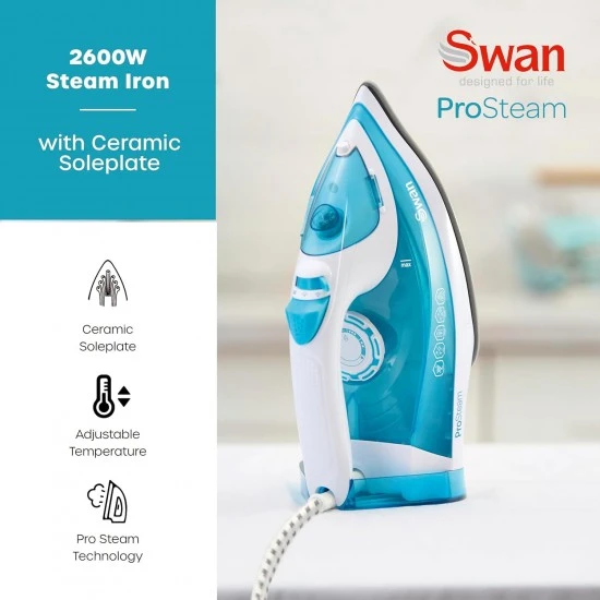 Shop quality Swan Steam Iron with Ceramic Soleplate, 2600W, White and Aqua in Kenya from vituzote.com Shop in-store or online and get countrywide delivery!