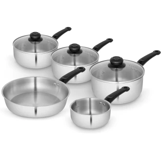 Swan Townhouse 5 Piece Stainless Steel Cookware Set with Glass Lids, Suitable for All Hob Types