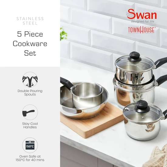 Shop quality Swan Townhouse 5 Piece Stainless Steel Cookware Set with Glass Lids, Suitable for All Hob Types in Kenya from vituzote.com Shop in-store or online and get countrywide delivery!
