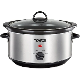 Tower Slow Cooker with 3 Heat Settings and Removable Dishwasher Safe Pot, 3.5 Litre, Stainless Steel