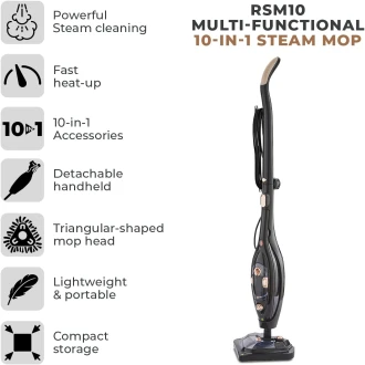 Tower RSM10 Multi-Functional 10-in-1 Steam Mop, 300ml, 1300W, Rose Gold