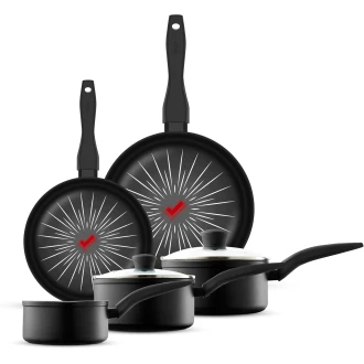 Tower SmartStart Forged 5 Piece Cookware Set with Easy Clean Aeroglide Non-Stick Coating, Black