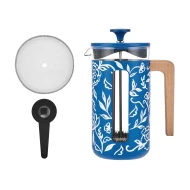 La Cafetière Pisa 8 Cup Cafetière, Large French Press Coffee Maker with Floral Design, 1L Ceramic Heat Resistant Cafetière with Easy-Grip Plunger, Ideal for Loose Tea and Ground Coffee, Blu Fiorato