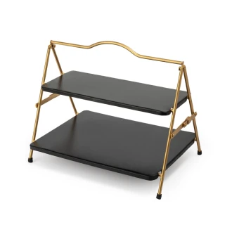 Artesà 2 Tier Gold and Black Metal Serving Stand, 39.3 x 26cm
