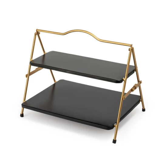 Artesà 2 Tier Gold and Black Metal Serving Stand, 39.3 x 26cm