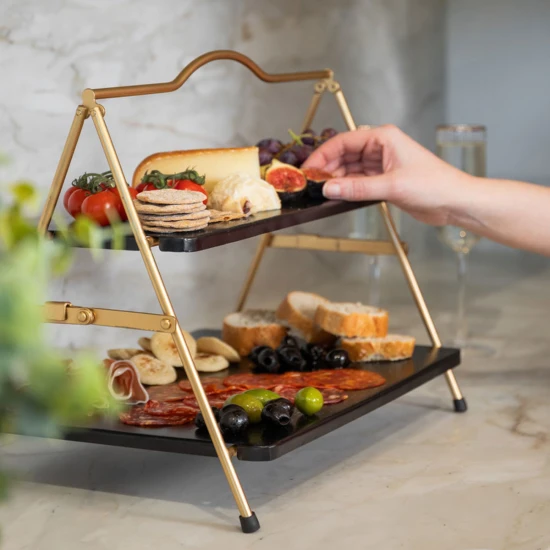 Artesà 2 Tier Gold and Black Metal Serving Stand, 39.3 x 26cm