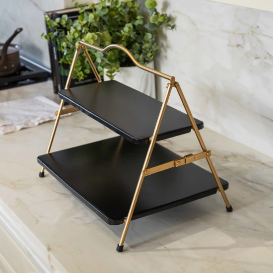 Artesà 2 Tier Gold and Black Metal Serving Stand, 39.3 x 26cm
