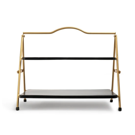 Artesà 2 Tier Gold and Black Metal Serving Stand, 39.3 x 26cm