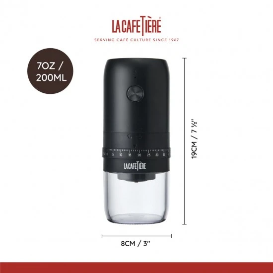 La Cafetière Electric USB & Cordless Ceramic Burr Coffee Grinder, 200ml