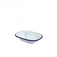 Neville Genware Enamel Rectangular Pie Dish, White & Blue, 240 ml