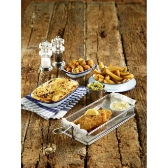 Neville Genware Enamel Rectangular Pie Dish, White & Blue, 240 ml
