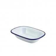 Neville Genware Enamel Rectangular Pie Dish White & Blue, 20cm