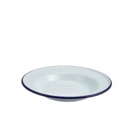 Neville Genware Enamel Deep Plate White & Blue, 24cm