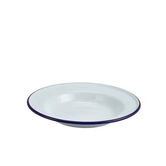 Neville Genware Enamel Deep Plate White & Blue, 24cm